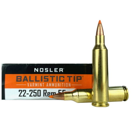 an image of the product Nosler .22-250 Remington 55 Gr. Ballistic Tip Varmint Spitzer Boat Tail- Box of 20