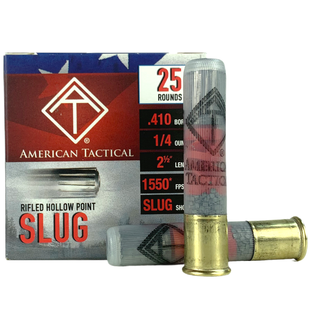 an image of the product ATI .410 Bore 2-1/2" 1/4 oz Lead Rifled Hollow Point Slug - Box of 25- AC410R