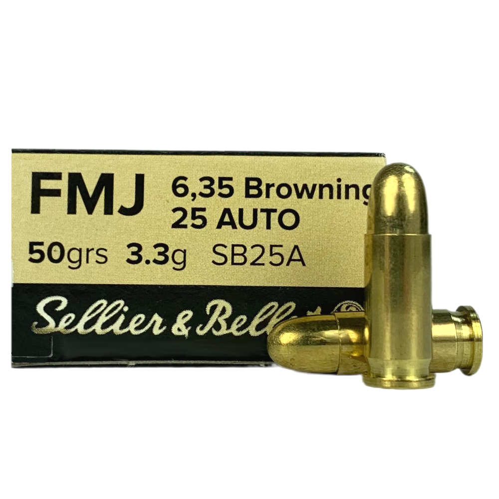 an image of the product Sellier & Bellot .25 ACP 50 Gr. Full Metal Jacket- Box of 50- SB25A