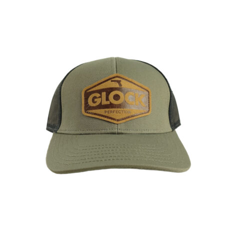 Glock Perfection Adjustable Mesh Back, Leather Patch Hat- Black/Green